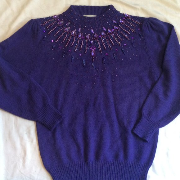 Sear's Traditional Collection Sweater Women's Sz Small 34 Purple Fairycore Beads - Picture 9 of 13